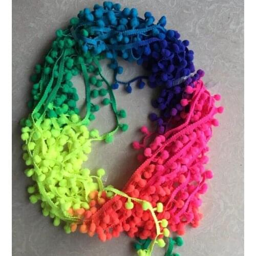 20Yards Fade Color 10mm Rainbow Pompom Lace Ball Ribbon Fur Craft DIY Braid Wedding/Curtain Decoration Sewing Accessories