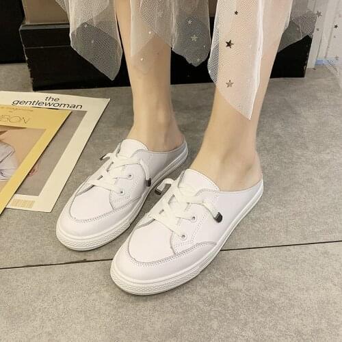 2020 Spring Fashion Flat Shoes Lace-Up Shallow Mouth Comfortable Wild Casual Ladies Round Toe Solid Color Flat Heel W28-09