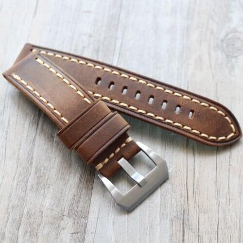 2021 New Men 20mm 22mm 23mm 24mm 26mm Dark Brown leather watch strap Watchband, Retro type watchband For panerai Watches