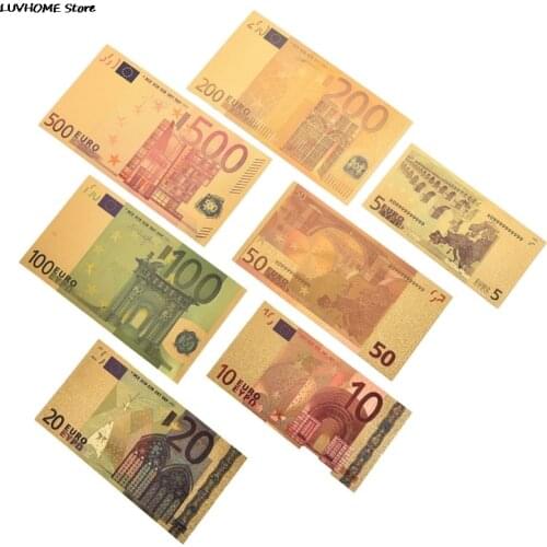 7pcs 5 10 20 50 100 200 500 EUR Gold Banknotes In 24K Gold Fake Paper Money For Collection Euro Banknote Sets Hot Sale