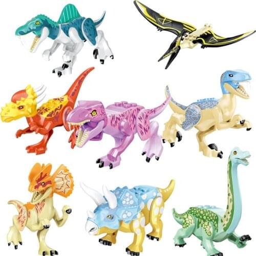 8Pcs Animal Series Dinosaur Park Spinosaurus Tyrannosaurus DIY Model Building Blocks Bricks Toys Gifts
