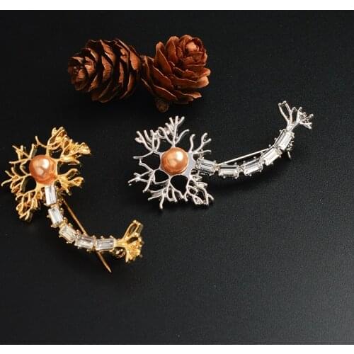 Gold Silver Color Neurons Zircon Brooch Pin Medical Jewelry MD Doctor Nurse Medicine Brooch Graduation Gift for Medical Students