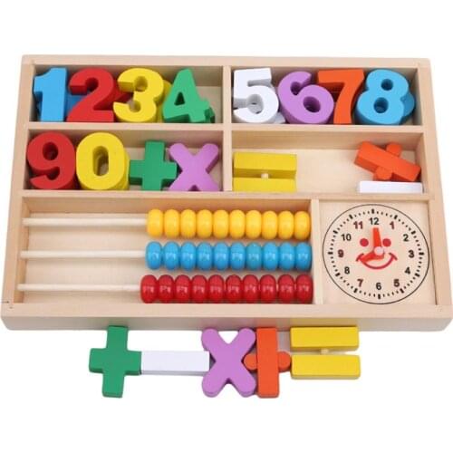 Kids Wooden Abacus Clock Arithmetic Blocks Math Learning Box Early Education Toy Wooden Stick Baby Kids Learning Toy Gifts