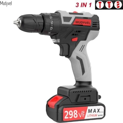 Electric Cordless Screwdriver 21v 3 in 1 Rotary Tool Brushless Motor With 2 Battery Power Tools 120N/m Impact Drill