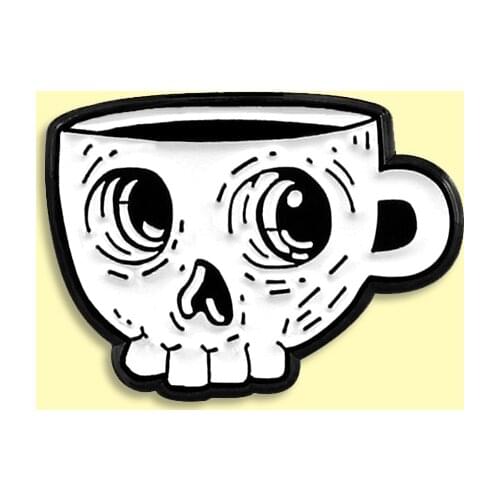 White Skeleton Teacup Enamel Pin Skull Coffee Cup Badge Brooch Backpack Clothes Lapel Pin Punk Jewelry Gift for Friends