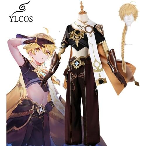 Game Genshin Impact Lumine Traveler Aether Costume Cosplay Halloween Party Full Set