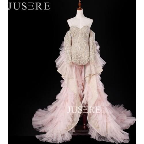 JUSERE Robe de soiree Fashion Gold Pink Sleeve Long Evening Dress Detachable Skirt 2020 Sequin Formal Gowns Evening Dresses