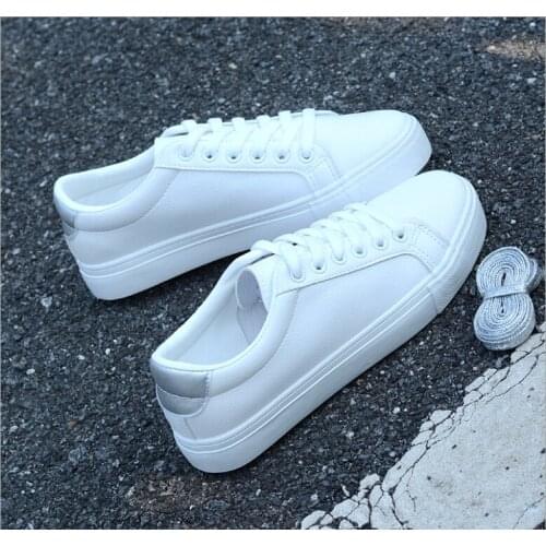 Fashion Shoes Womens Vulcanize Shoes Spring New Casual Classic Solid Color PU Leather Shoes Women Casual White Shoes Sneakers