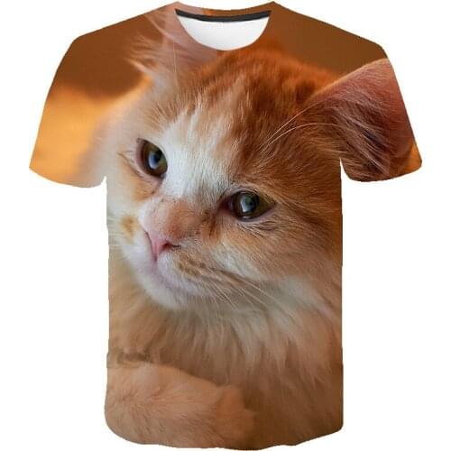 3D Animal Cat Summer T Shirt For Choldren Boys Girls Printed Short Tee T-shirt Polyester Tshirt Kids Children Clothes 4-14T