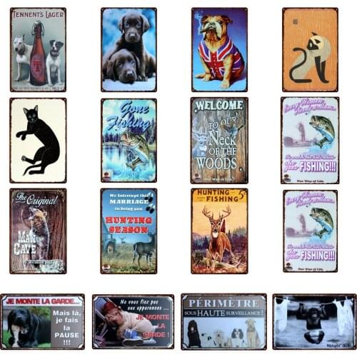 Cat & Dog Metal Tin Signs Animal Poster Vintage Iron Plates For Pet Shop Wall Art Decor Tin Painting Retro Home Decoration