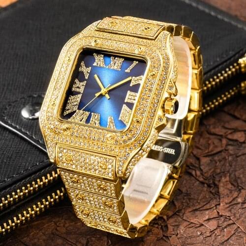 MISSFOX Square Watch Ice Out Diamond Hip Hop Hot 2021 Men Quartz Watches Dial Waterproof Quartz Watches Droshipping Reloj Hombre