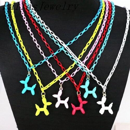 10Pcs Fashion Enamel Balloon Dog Pendant Necklace Colourful Color Link Chain Necklace Men Trend Women Jewelry New