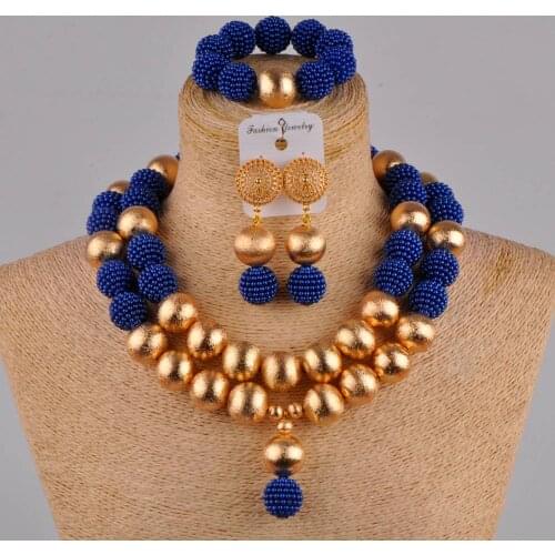 Fashion Royal Blue Nigerian Necklace African Beads Jewelry Set FZZ42-01