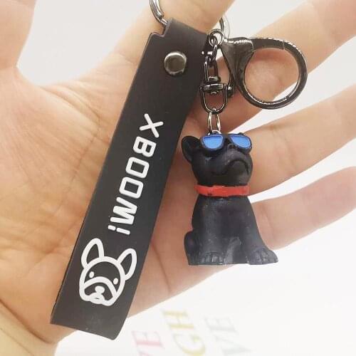 Fashion Punk French Bulldog Keychain PU Leather Dog Keychains for Women Bag Pendant Jewelry Trinket Mens Car Key Ring Key Chain