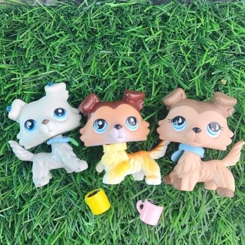 Collie Set of 3 #893 #363 #58 Raised Paw Red Grey Brown Puppy Dog Lot with Accessories Bone Action Figure Kids Boys Girls Gift