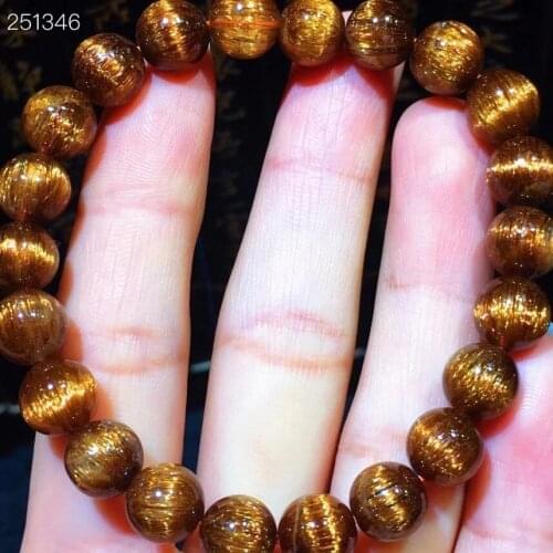 Genuine Natural Copper Rutilated Cat Eye Stretch Clear Round Beads Bracelet 8.3mm Rare Cat Eye Certificate AAAAAA