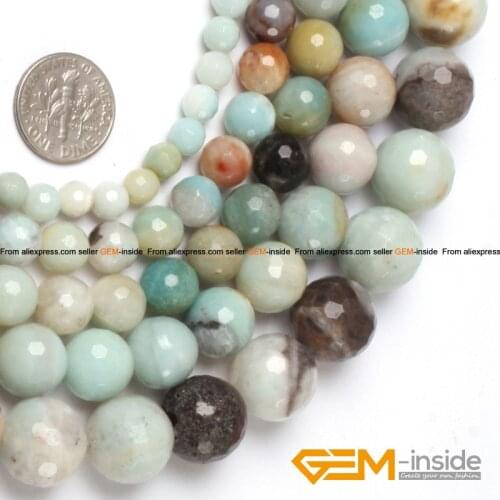 Natural Amazonite Faceted Round Bead For Jewelry DIY Loose Beads For Bracelet Making Fashion Jewelry Making Beads Strand 15"