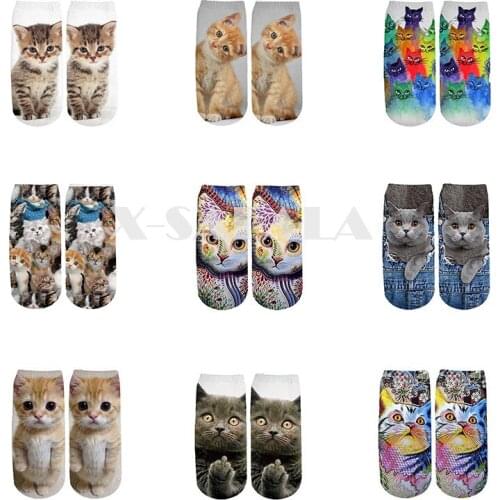 New 3D Print Funny Cute Cartoon Kitten Unisex Short Socks Creative Colorful Multiple Cat Face Happy Low Ankle Socks Men Women-6