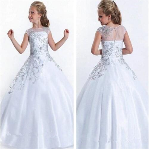 New Luxury Flower Girls Dresses for Weddings Lace Appliques Crystal Little Girls First Communion Dress Girls Pageant Party Gown