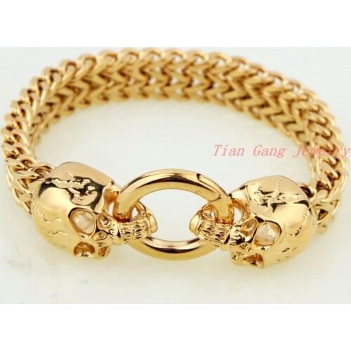 Wholesale New Fashion Vintage Jewelry Gold Stainless Steel Skull Bracelets Charm Chain Men Gift