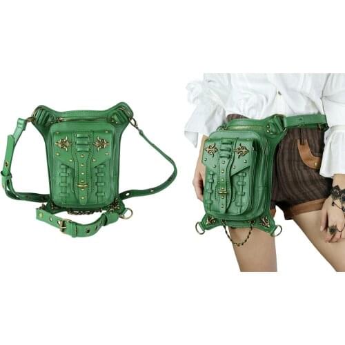 Gothic Steampunk Waist Bag Drop Leg Arm Bag Pack Waist Shoulder Fanny Packs Bag Green