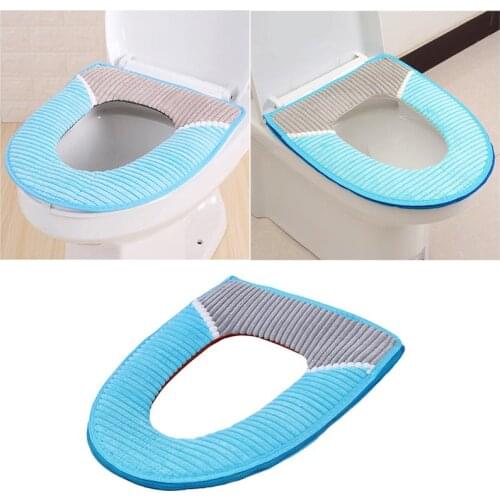 Toilet Seat Winter Home Warm Corduroy Stripe Sticky Buckle Waterproof Toilet Set Thickened Toilet Cushion