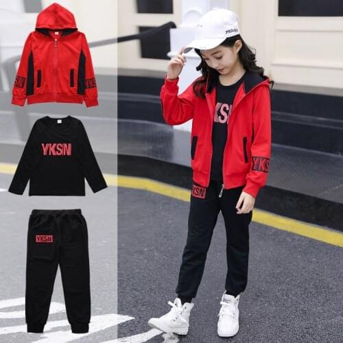 Sports Suit for Girls 3PCS/Set Children Clothes Cotton Hoodie + T-shirts + Pants Kids Tracksuit for Girls 5 6 8 9 10 12 13 Years