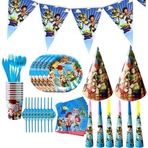 Toy Story Theme Party Disposable Tableware Cups Plates Flags Tablecloth Napkins Baby Shower Birthday Supplies Decor
