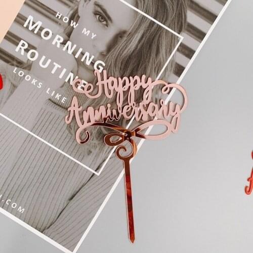 New Happy Anniversary Acrylic Cake Topper Anniversary Gold Acrylic Cupcake Topper For Wedding Birthday Party Cake Decorations