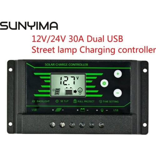 SUMYIMA 30A LCD Solar Charge Intelligent Controller 12V 24V PWM 2 USB 5V Output Solar Energy for Street Lamp Multi-Protection