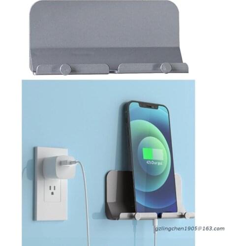 P8DE Universal Phone Holder Stand with Charging Hole Hook Wall Mount Self-Adhesive Key Holders Charger Adapter Organizer Bracket