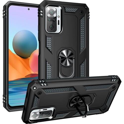 Military Rugged Armor Shockproof Case For Xiaomi Redmi Note 10 Pro Max Magnetic Metal Ring Holder Protective Back Cover Fundas