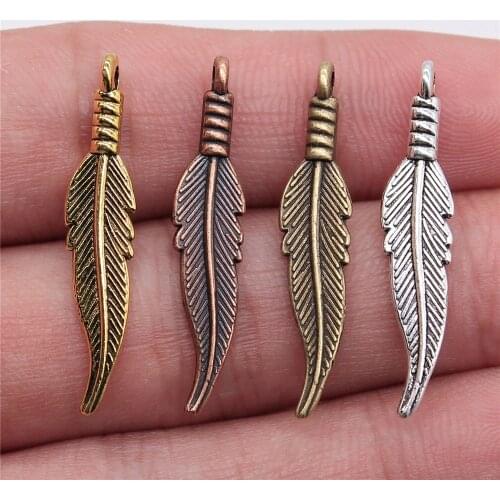 WYSIWYG 20pcs 6x31mm 4 Colors Zinc Alloy Feathers Charms DIY Jewelry Findings Jewelry Accessories Wholesale
