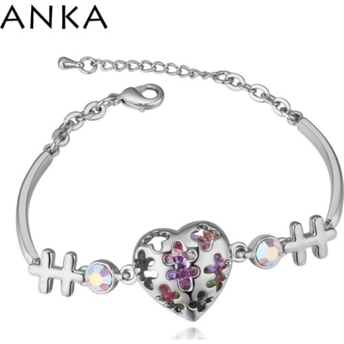 ANKA brand simple style charm bracelet bangle for women hollow out metal frame heart Cz crystals bracelet fashion jewelry #26293