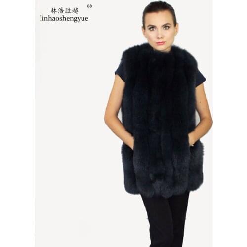 Linhaoshengyue 100% natural fox fur women vest 72cm fox fur vest