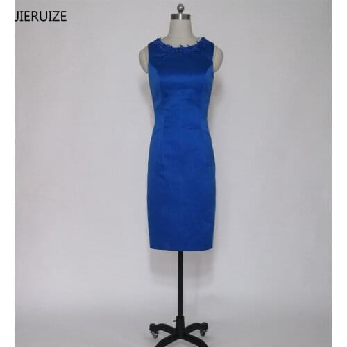 JIERUIZE robe de soiree Blue Satin Evening Dresses Simple Knee Length Mother of the Bride Dresses Formal Dress abendkleider