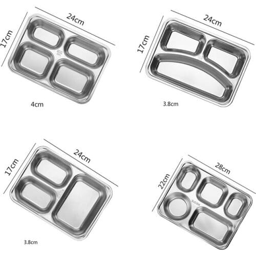 1pc 304 Stainless Steel Divided Dinner Tray Lunch Container Food Plate for School Canteen 3/4/5 Section