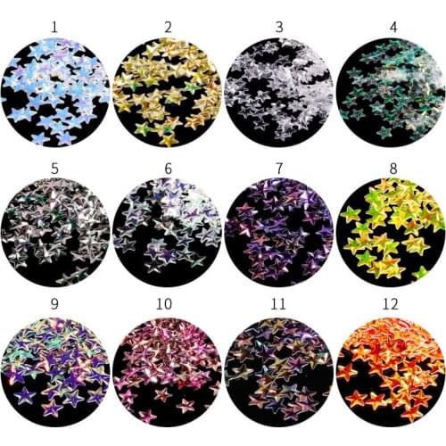 1pc Mixed Color Glitter Acrylic Five Star Sequins Sheet Tips Decoration Nail Art Manicure Kit 12 Colors - NH000802