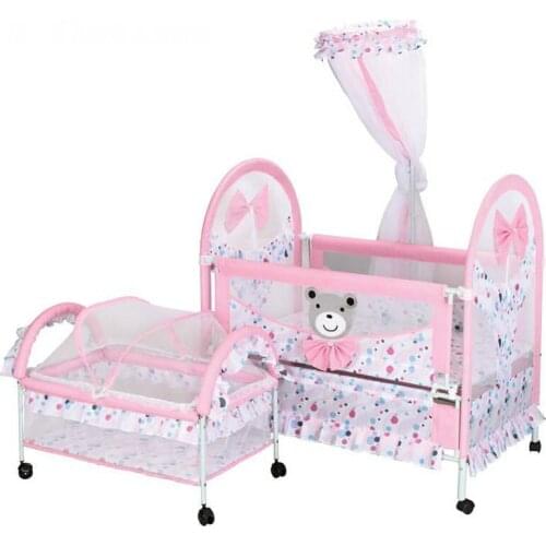 2 in 1 Baby Crib & Cradle with Mosquito Net, Multifunctional Kids Bed Infant Bassinet