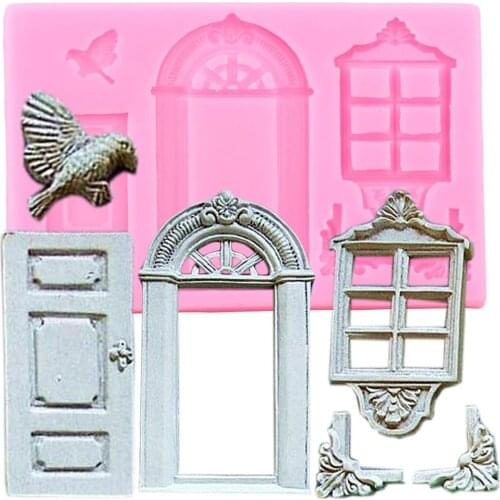 3D Window Door Silicone Mold Birds Fondant Mould Cake Decorating Tools Candy Chocolate Gumpaste Moulds