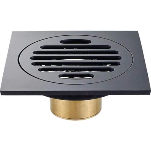 4 Inch Square Shower Drain with Removable Cover Grate, Br Anti Clogging and Odor Point Floor Drain embly with Hair Catcher