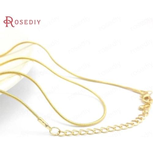 40513)4PCS Full length 46.7CM 24K Gold Color Copper Necklaces Finished Chains Jewelry Making Supplies Diy Findings Accessories
