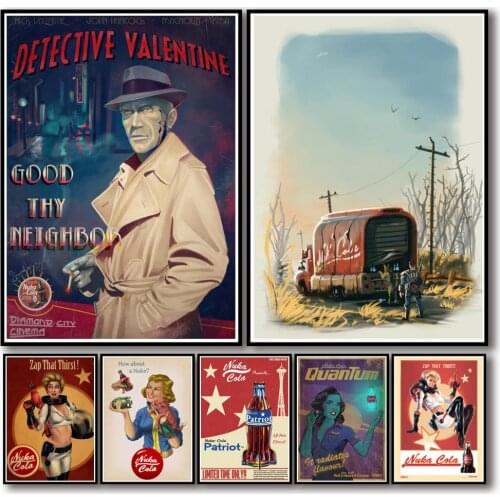 50 Designs Nuka Cola Pin Up Girl Whitepaper Poster Vintage Artwork Fancy Wall Sticker for Coffee House Bar