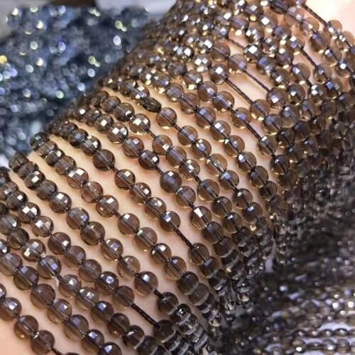 AAAA LOOSE BEADS Smoky Quartz coin faceted 3*4/6mm Wholesale for DIY jewelry necklace 36cm
