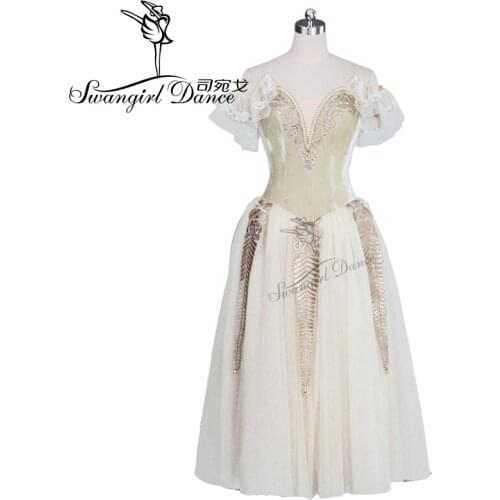 Velvet beige Romantic Ballet Tutu dress girls long ballet dress for girls,professional ballet tutu dress for sale BT9048