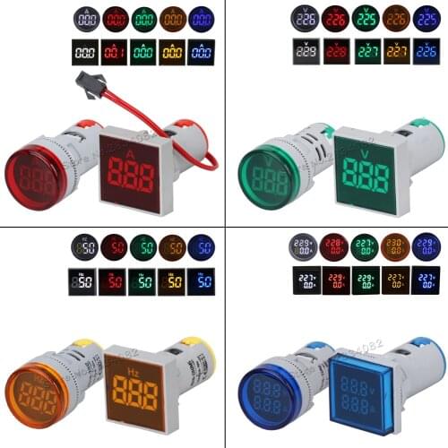 22MM Digital Display Round Square Dual Voltmeter Ammeter Ampere Current Voltage Hertz Frequency Meter LED Signal Light lndicator
