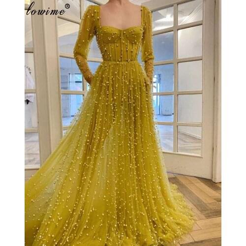 Elegant Formal Pearls Evening Dresses Long Dubai Backless Prom Dresses Woman Party Night Arabic Haute Couture Gowns Vestidos