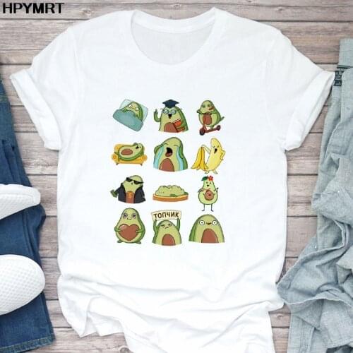Cute Cartoon Avocado printed T-shirt Casual Short sleeve Top Female Tshirt Summer harajuku clothes T shirts Femme Tee Streetwear