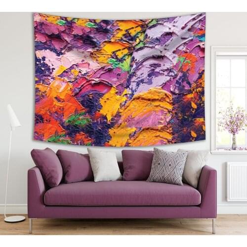 Tapestry Brushstrokes of Oil Paint on Canvas Colorful Rustic Contemporary Artwork Printed Purple Yellow Pink