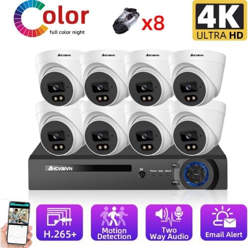 H.265 4K CCTV IP Security Camera System 8CH 16CH POE NVR Kit 8CH 8MP Outdoor Two Way Audio Video Surveillance Camera System Set